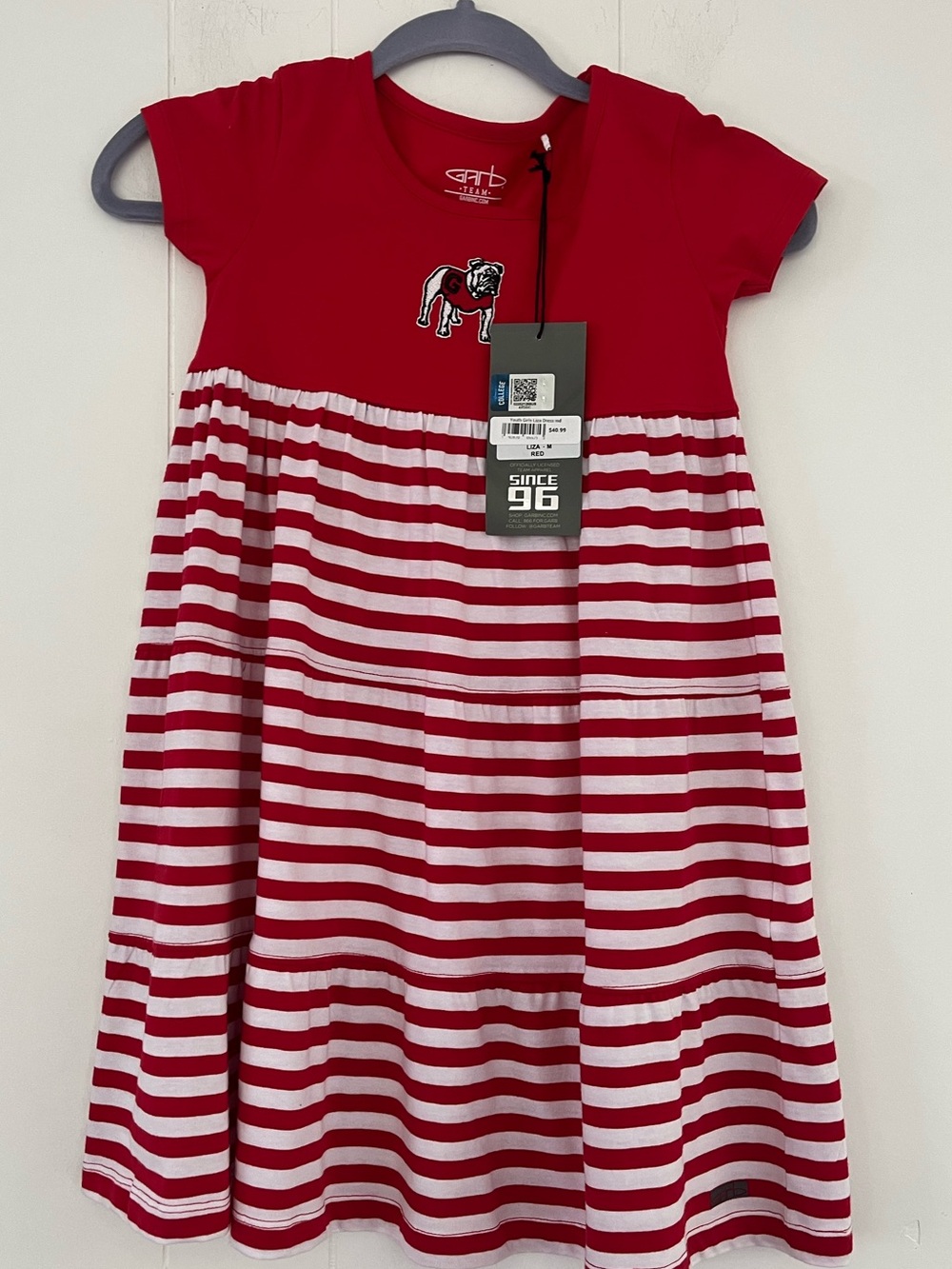 NEW Georgia Bulldogs Garb Team Girls Tiered Striped Embroidered Dress Size 7-8